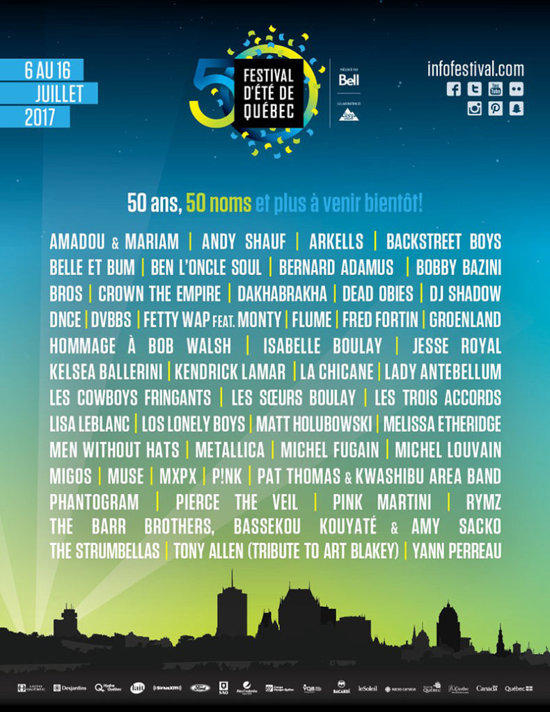 SPILL NEWS: FESTIVAL D’ÉTÉ DE QUÉBEC ANNOUNCES 50 ACTS FOR 50TH ANNIVERSARY FT. KENDRICK LAMAR, P!NK, FLUME, LADY ANTEBELLUM, METALLICA, BACKSTREET BOYS, ARKELLS, BROS, MIGOS AND MORE
